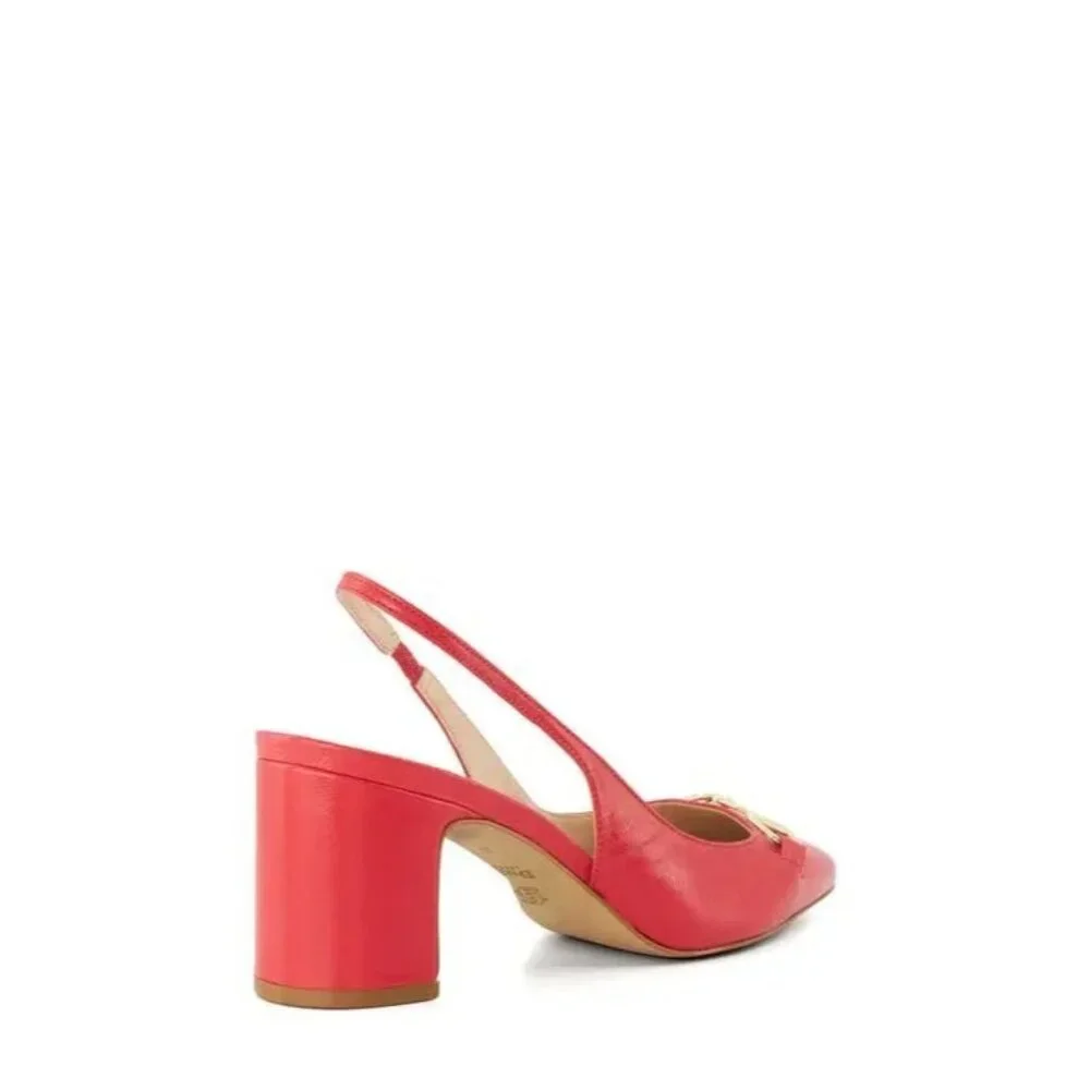 Dune London Red Leather Shoes Slingback Horsebit Pumps SZ 7.5 NEW